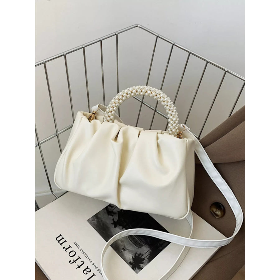 Pearl Handle Ruched Crossbody Bag Apparel and Accessories