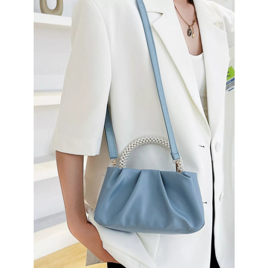 Pearl Handle Ruched Crossbody Bag Apparel and Accessories