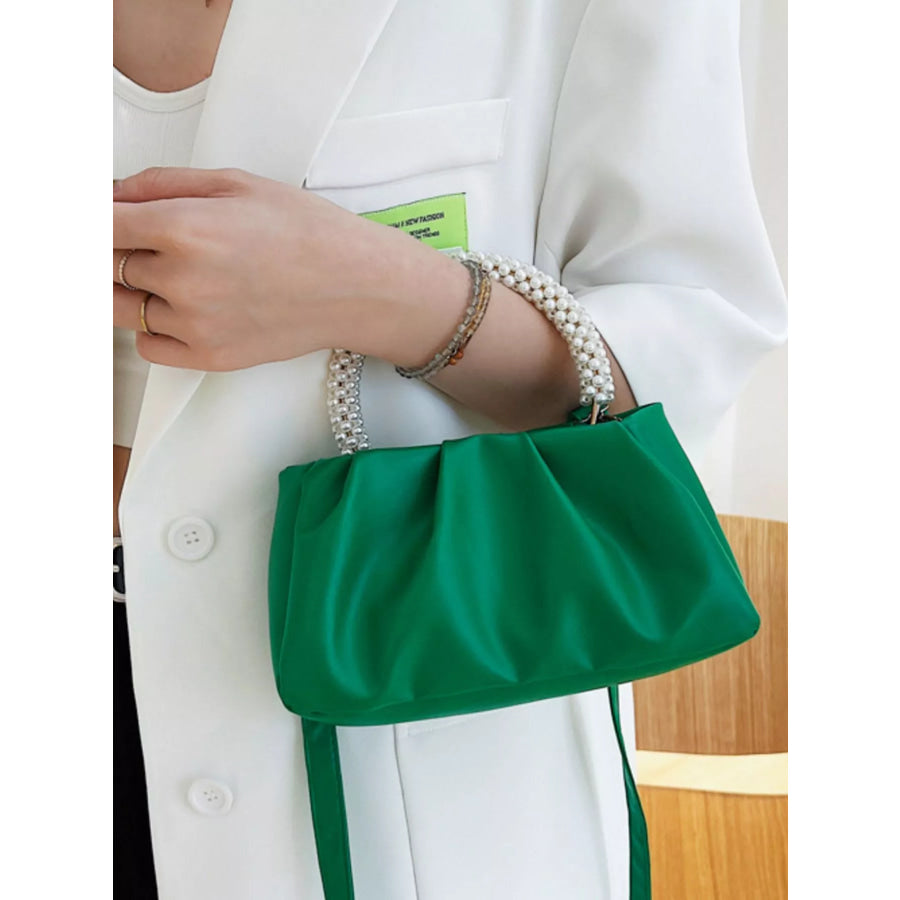 Pearl Handle Ruched Crossbody Bag Apparel and Accessories