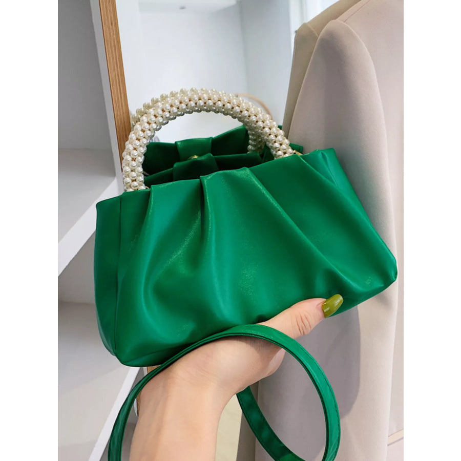 Pearl Handle Ruched Crossbody Bag Apparel and Accessories