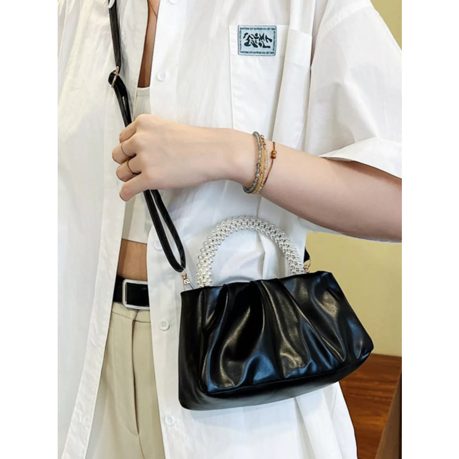 Pearl Handle Ruched Crossbody Bag Apparel and Accessories