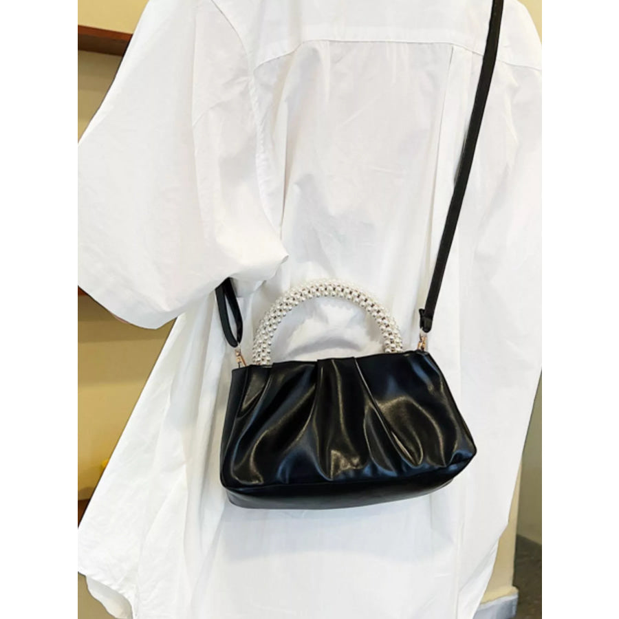 Pearl Handle Ruched Crossbody Bag Apparel and Accessories