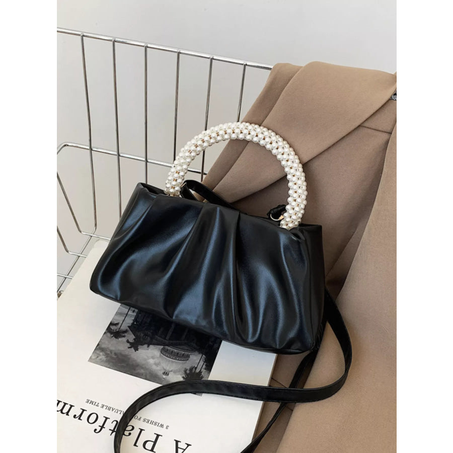 Pearl Handle Ruched Crossbody Bag Black / One Size Apparel and Accessories