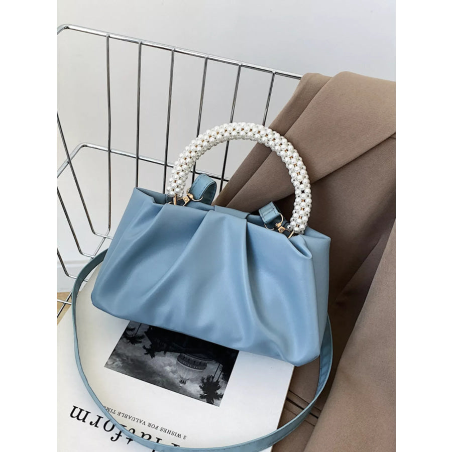 Pearl Handle Ruched Crossbody Bag Blue / One Size Apparel and Accessories