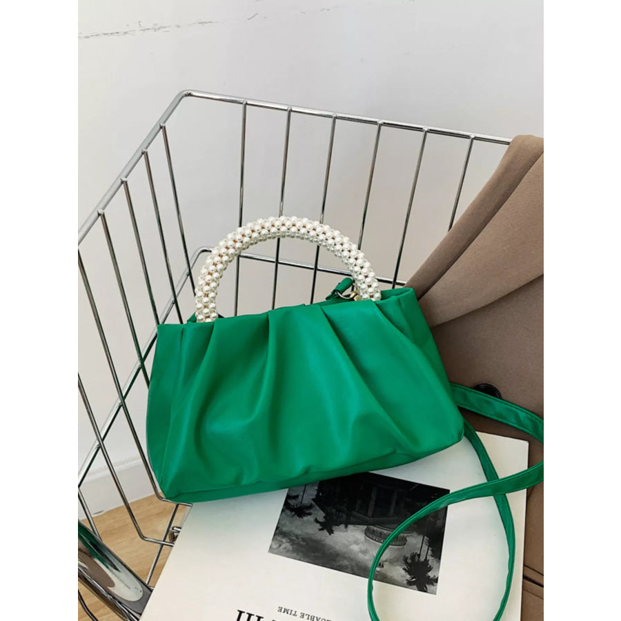 Pearl Handle Ruched Crossbody Bag Green / One Size Apparel and Accessories