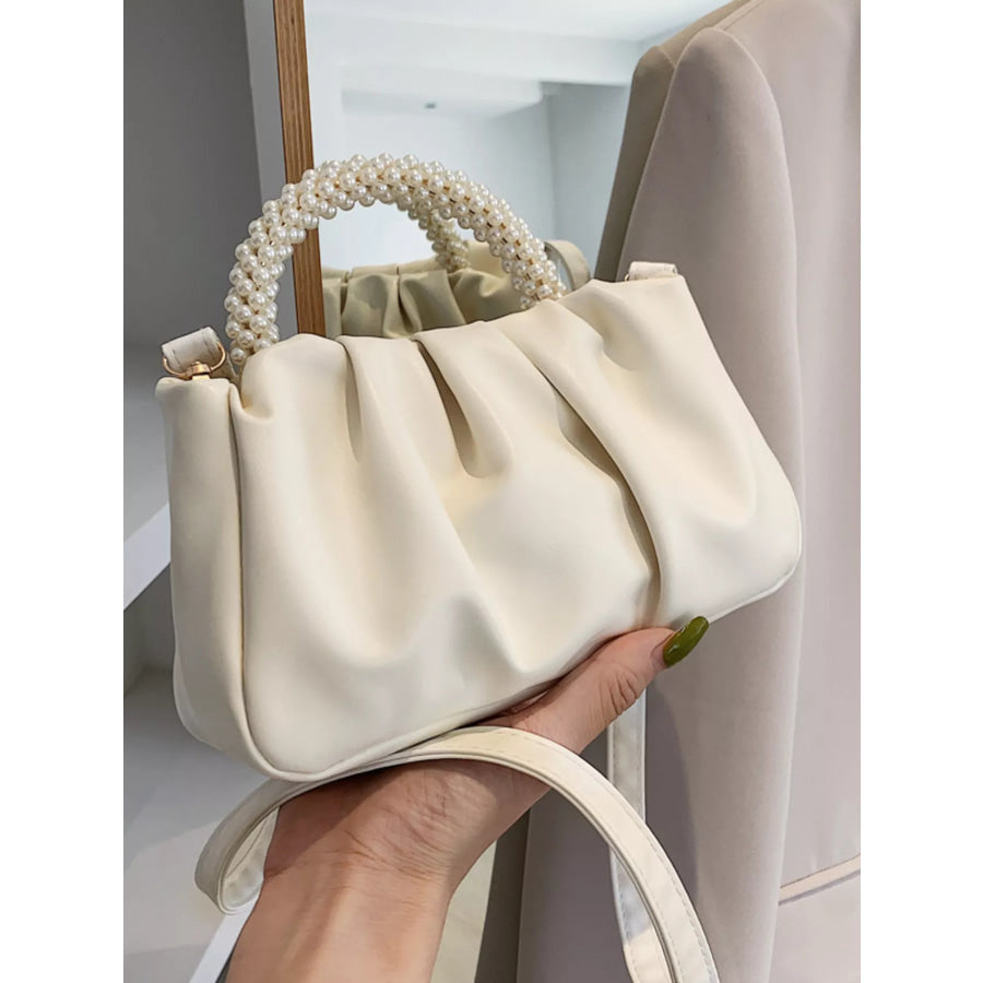 Pearl Handle Ruched Crossbody Bag Rice White / One Size Apparel and Accessories