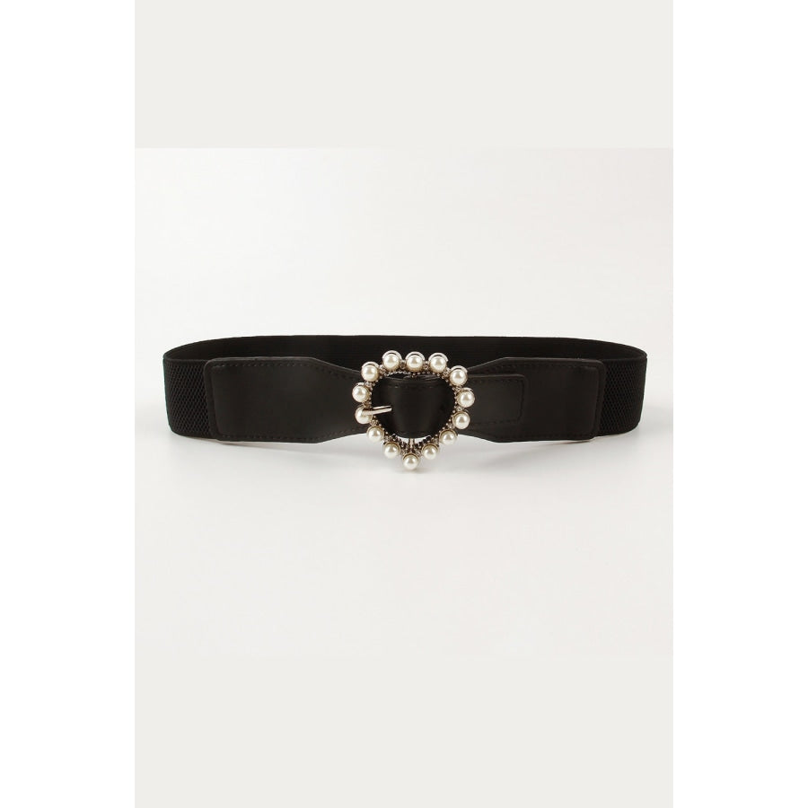 Pearl Heart Buckle Elastic Belt Black / One Size