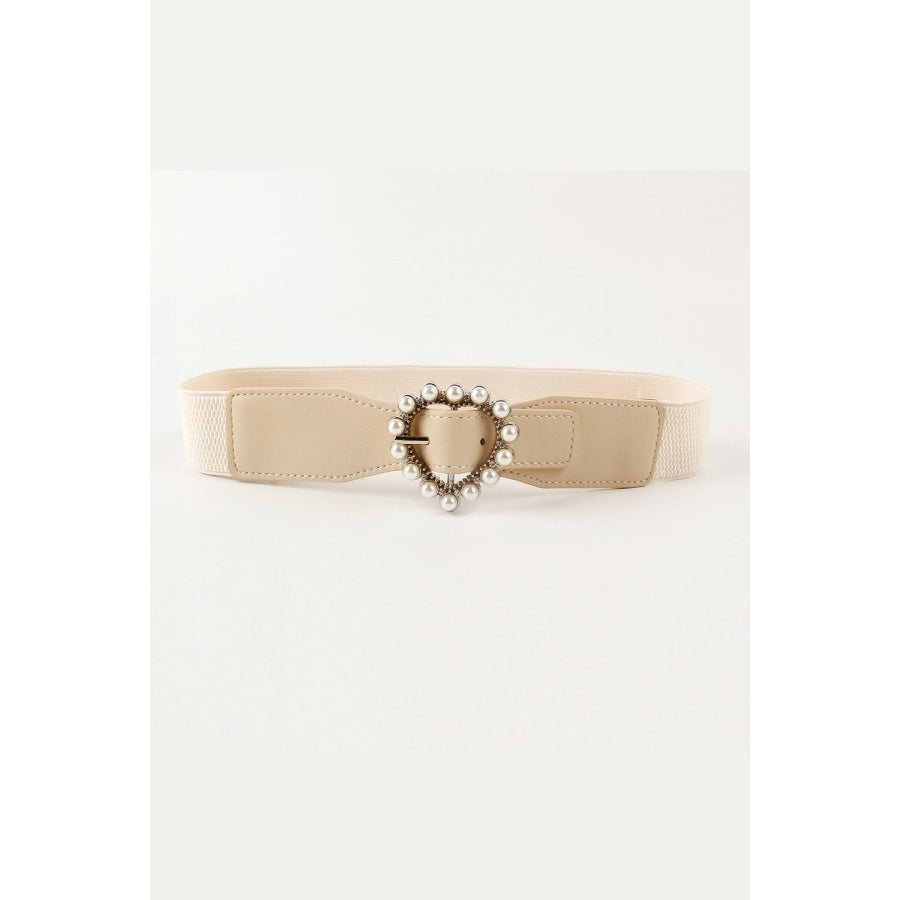 Pearl Heart Buckle Elastic Belt Ivory / One Size