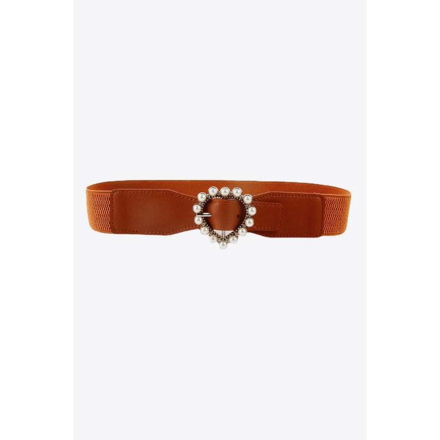 Pearl Heart Buckle Elastic Belt Ochre / One Size