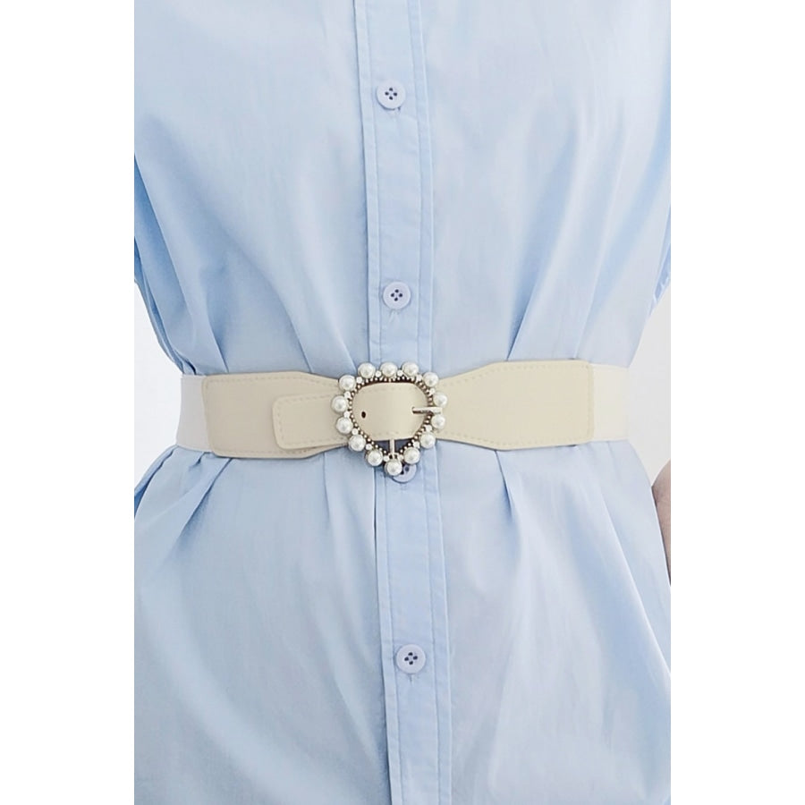 Pearl Heart Buckle Elastic Belt