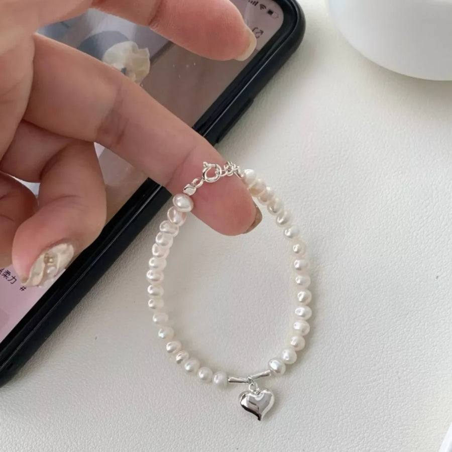 Pearl Heart Charm Bracelet Silver / One Size Apparel and Accessories