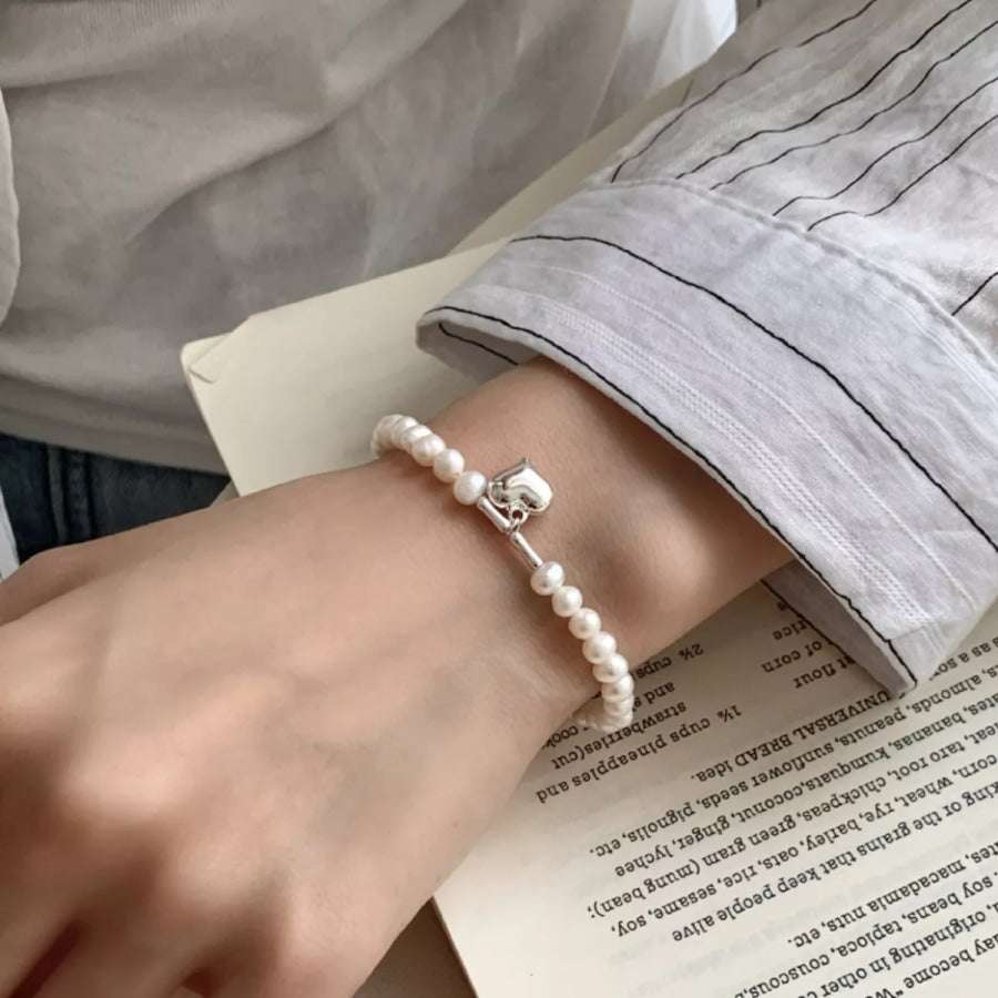 Pearl Heart Charm Bracelet Silver / One Size Apparel and Accessories
