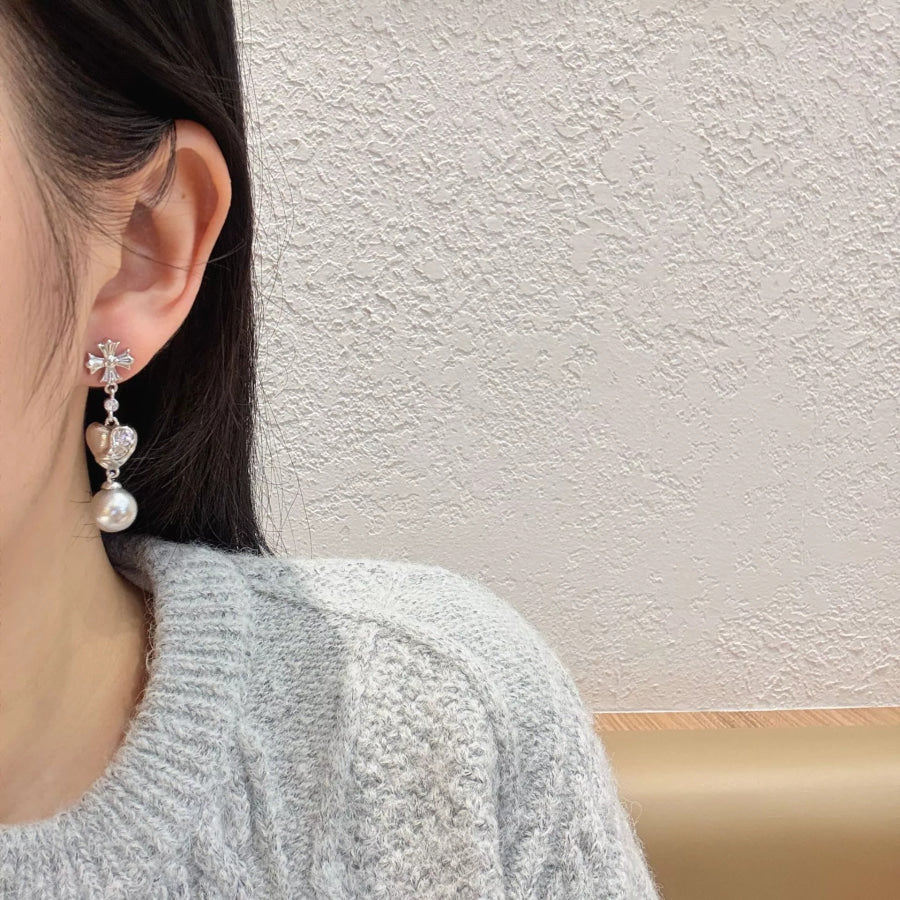 Pearl Heart Drop Earrings Apparel and Accessories