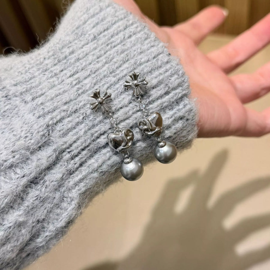 Pearl Heart Drop Earrings Apparel and Accessories