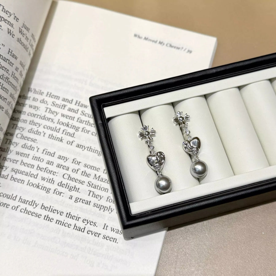 Pearl Heart Drop Earrings Apparel and Accessories