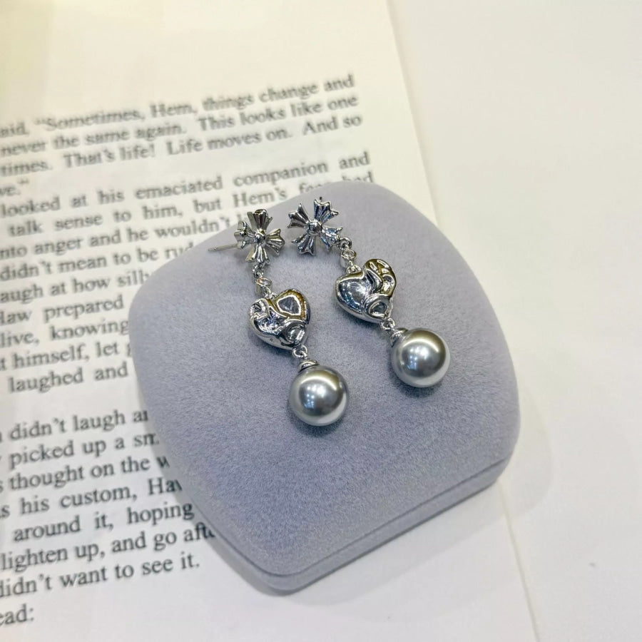 Pearl Heart Drop Earrings Gray / One Size Apparel and Accessories