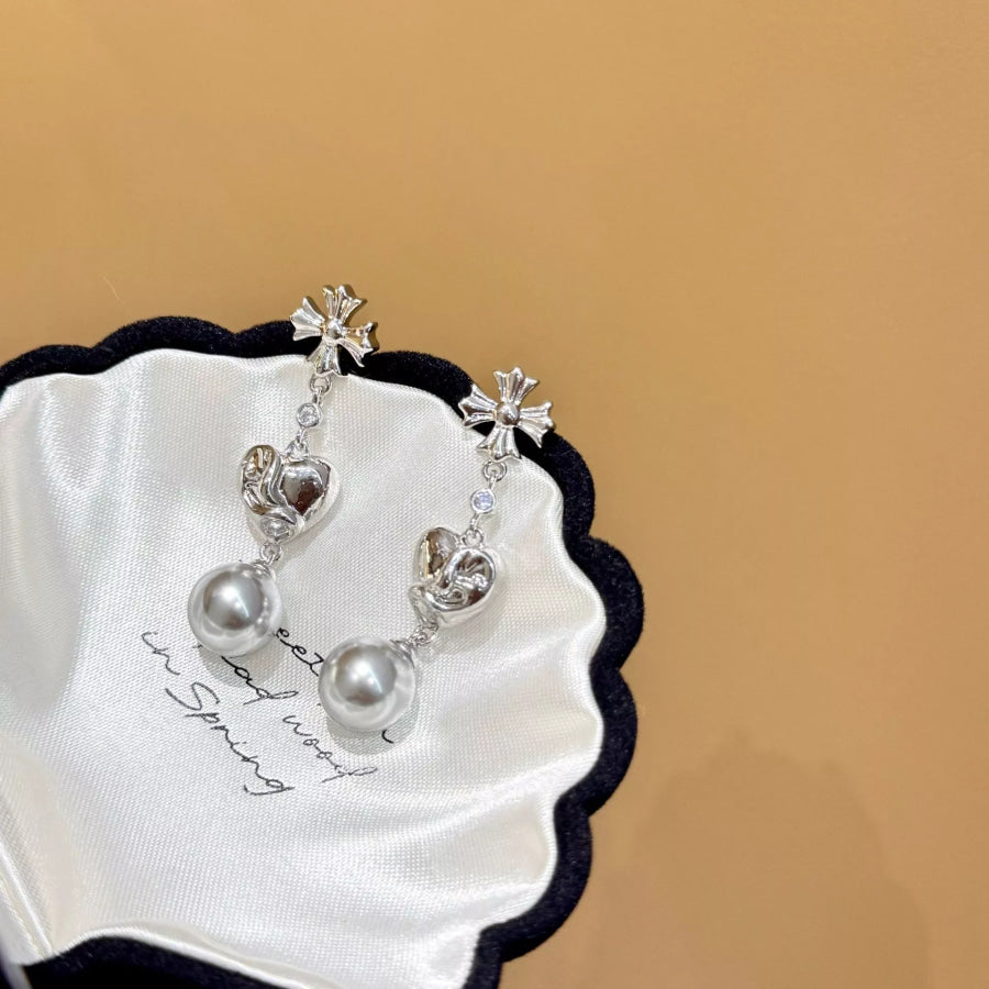 Pearl Heart Drop Earrings White / One Size Apparel and Accessories