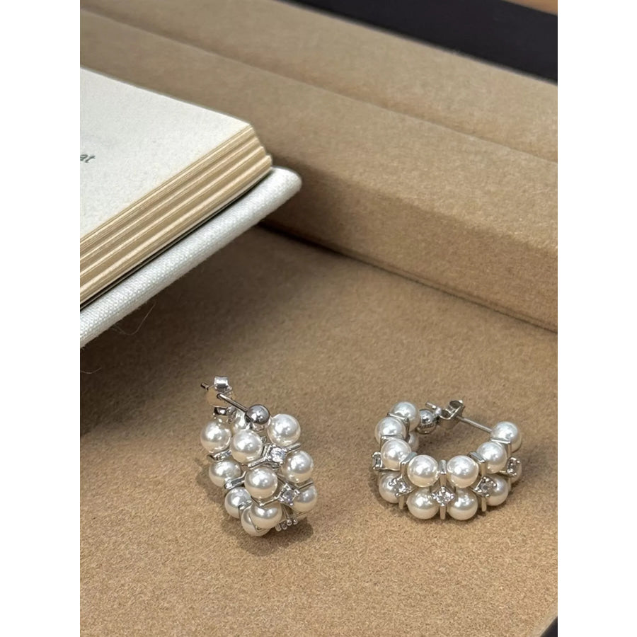 Pearl Hoop Earrings Silver / One Size Apparel and Accessories