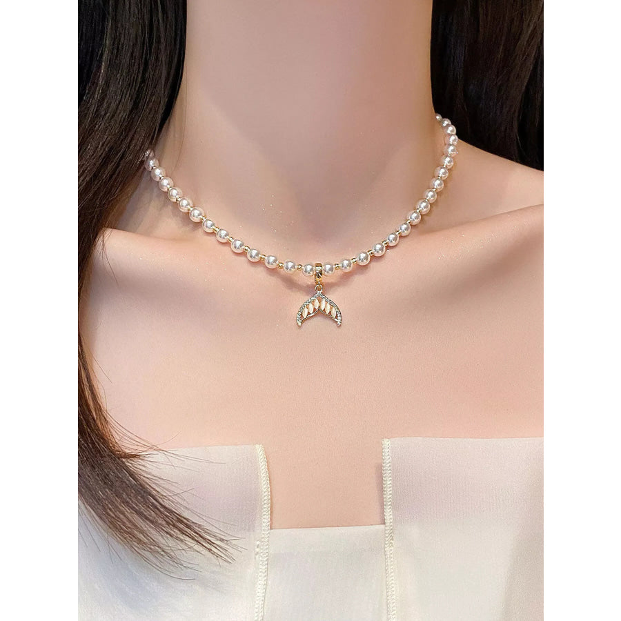 Pearl Mermaid Tail Pendant Necklace Silver / One Size Apparel and Accessories