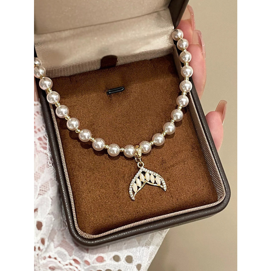Pearl Mermaid Tail Pendant Necklace Silver / One Size Apparel and Accessories
