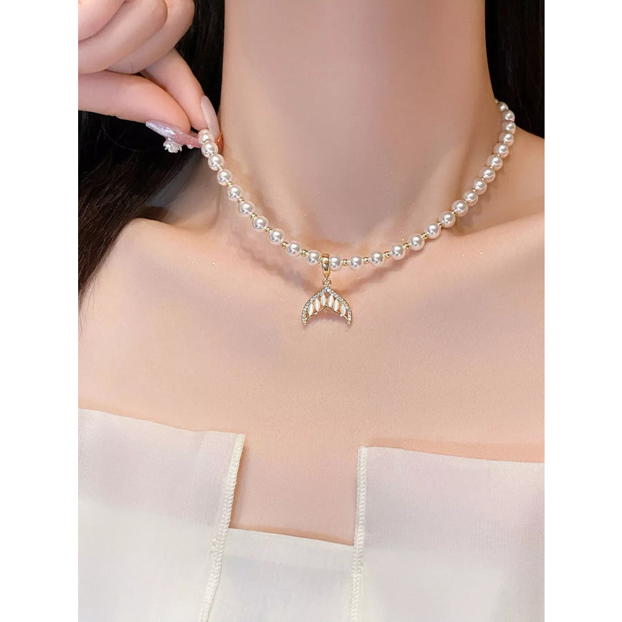 Pearl Mermaid Tail Pendant Necklace Silver / One Size Apparel and Accessories