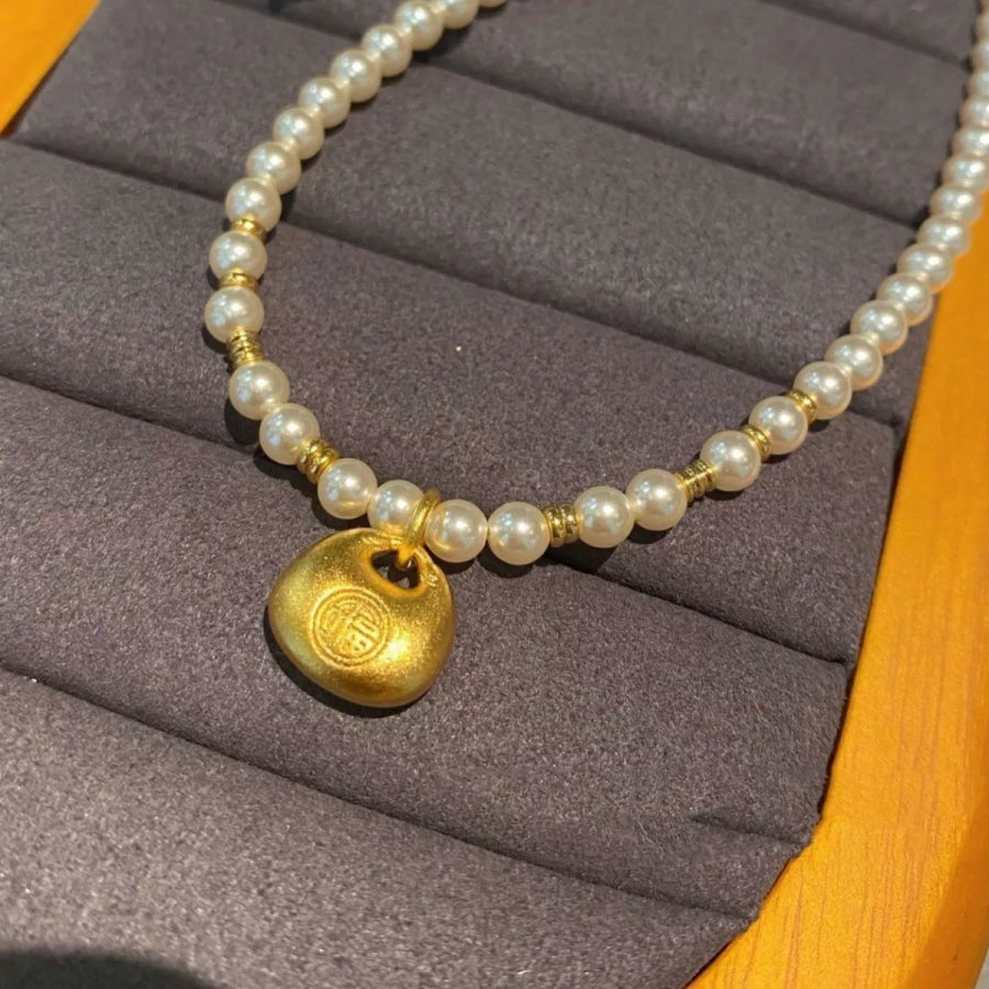 Pearl Necklace with Golden Pendant Gold / One Size Apparel and Accessories