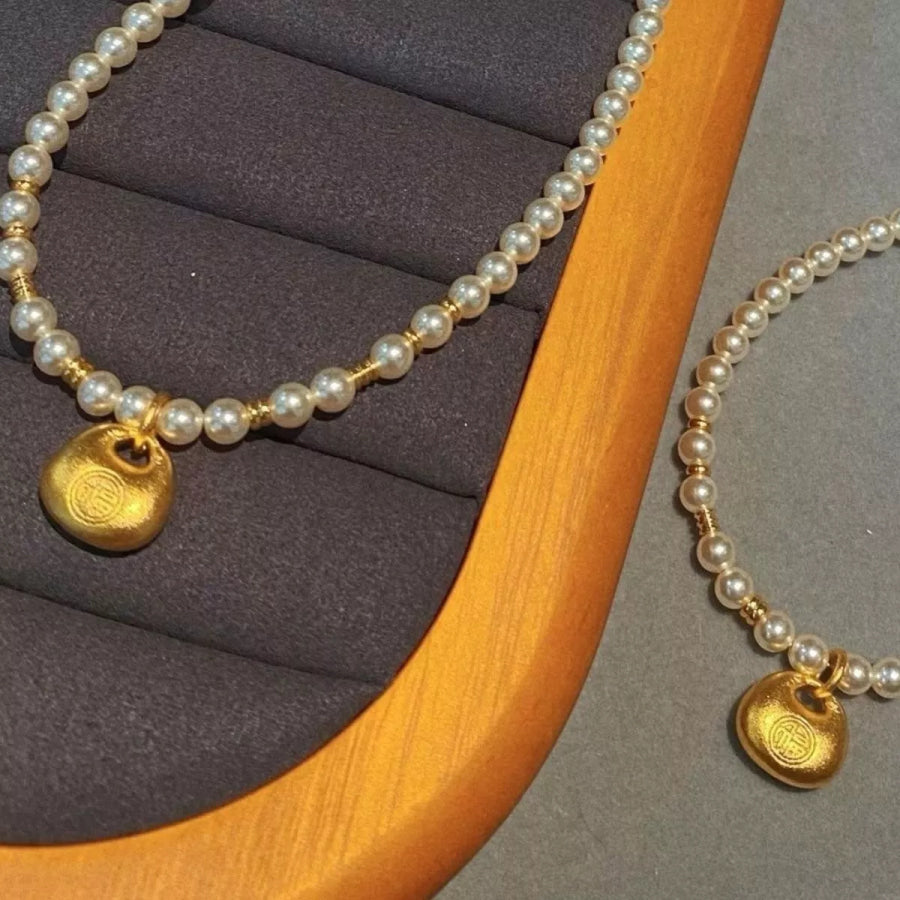 Pearl Necklace with Golden Pendant Gold / One Size Apparel and Accessories