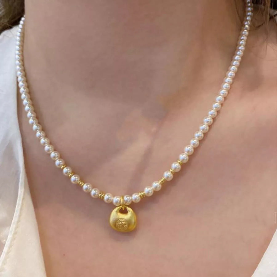 Pearl Necklace with Golden Pendant Gold / One Size Apparel and Accessories
