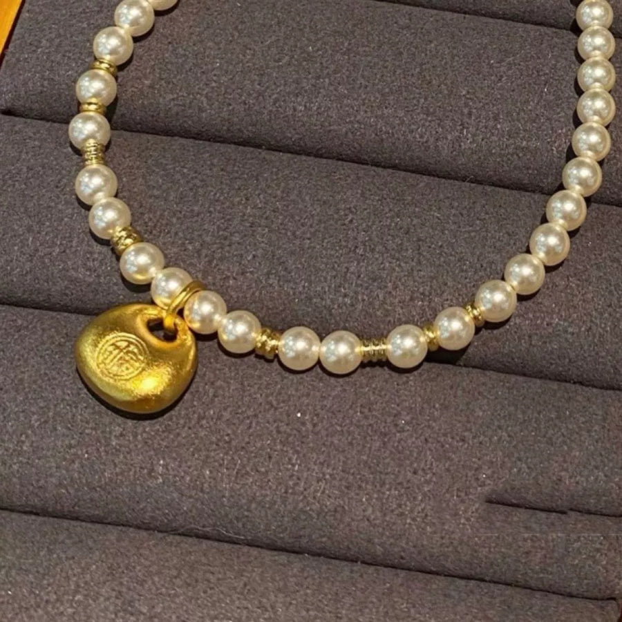 Pearl Necklace with Golden Pendant Gold / One Size Apparel and Accessories