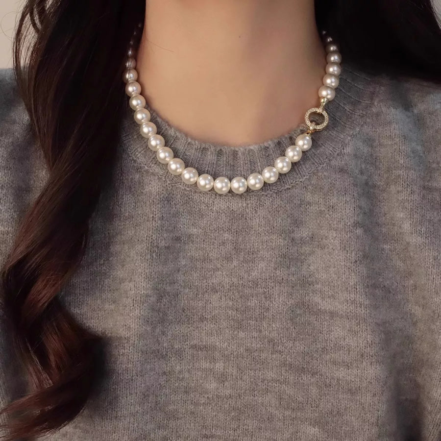 Pearl Necklace with Interlocking Clasp Cream / One Size Apparel and Accessories