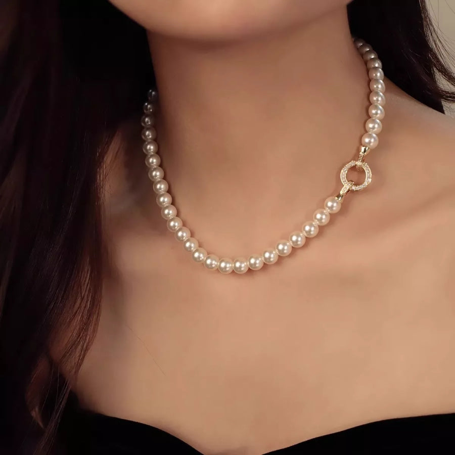 Pearl Necklace with Interlocking Clasp Cream / One Size Apparel and Accessories
