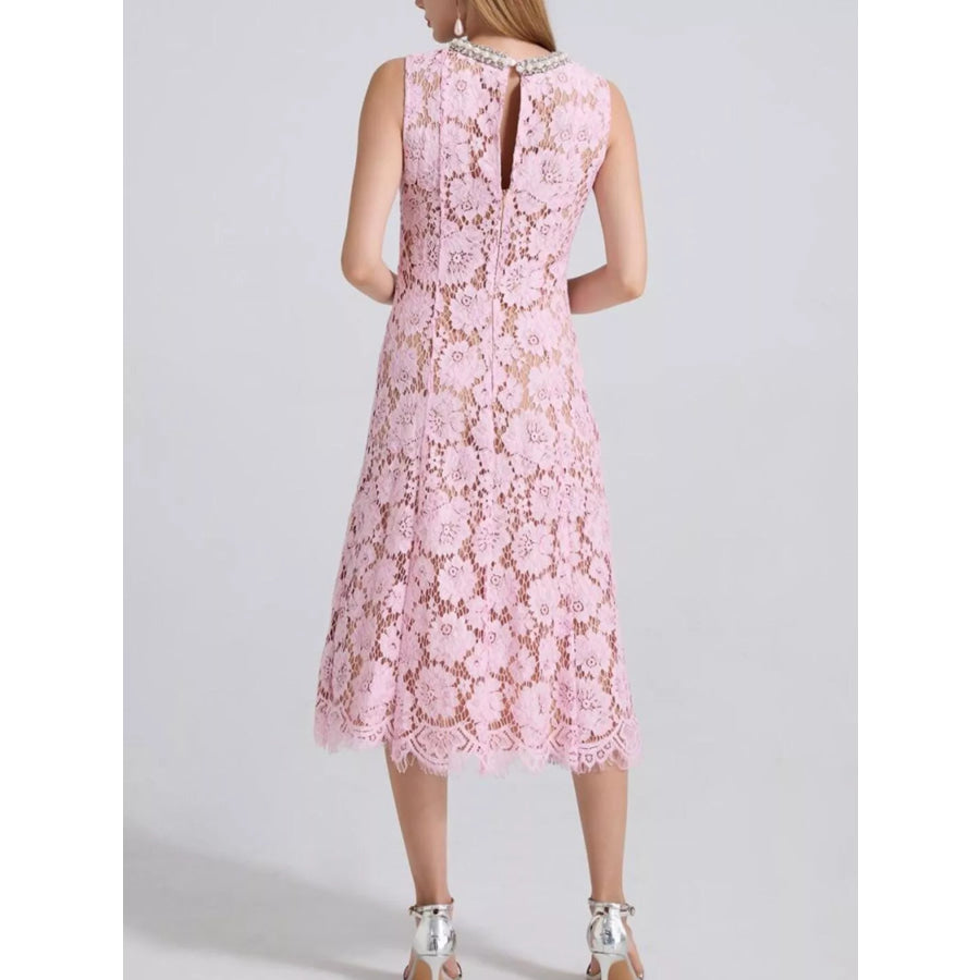 Pearl Neckline Sleeveless Lace Dress Apparel and Accessories