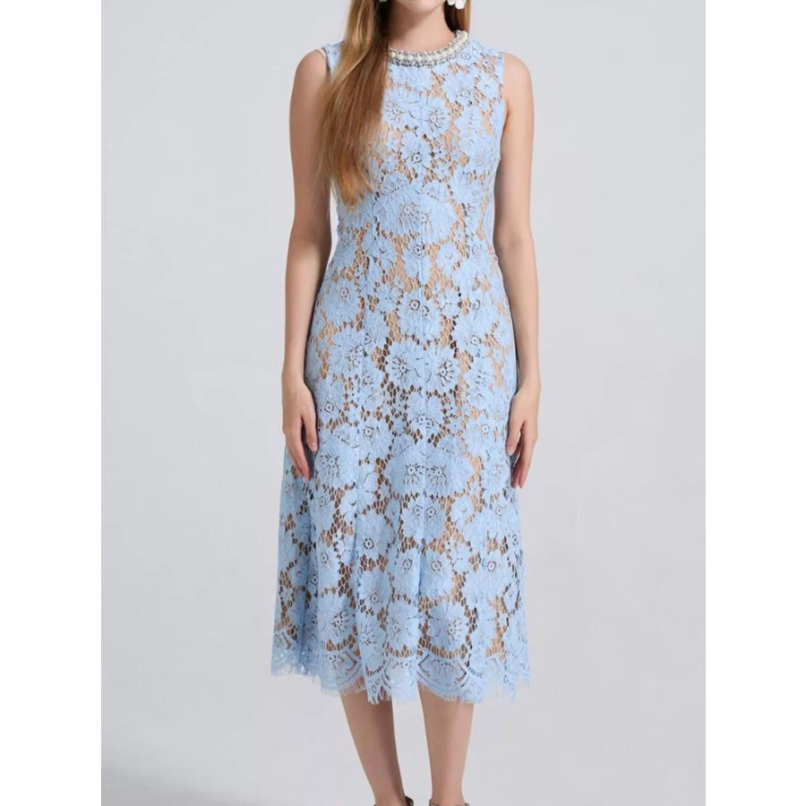 Pearl Neckline Sleeveless Lace Dress Apparel and Accessories