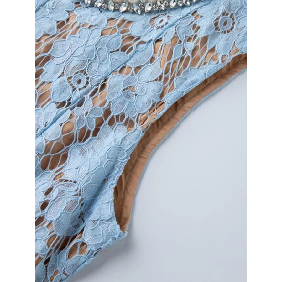 Pearl Neckline Sleeveless Lace Dress Apparel and Accessories