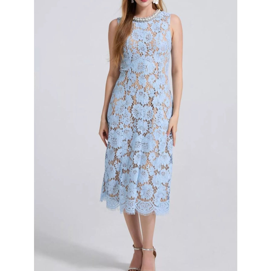 Pearl Neckline Sleeveless Lace Dress Apparel and Accessories