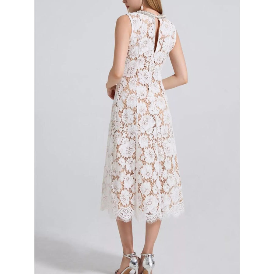 Pearl Neckline Sleeveless Lace Dress Apparel and Accessories
