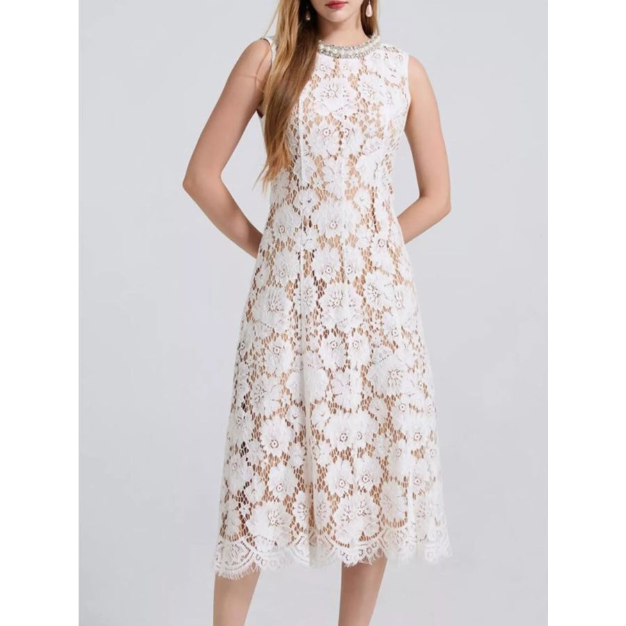 Pearl Neckline Sleeveless Lace Dress Apparel and Accessories
