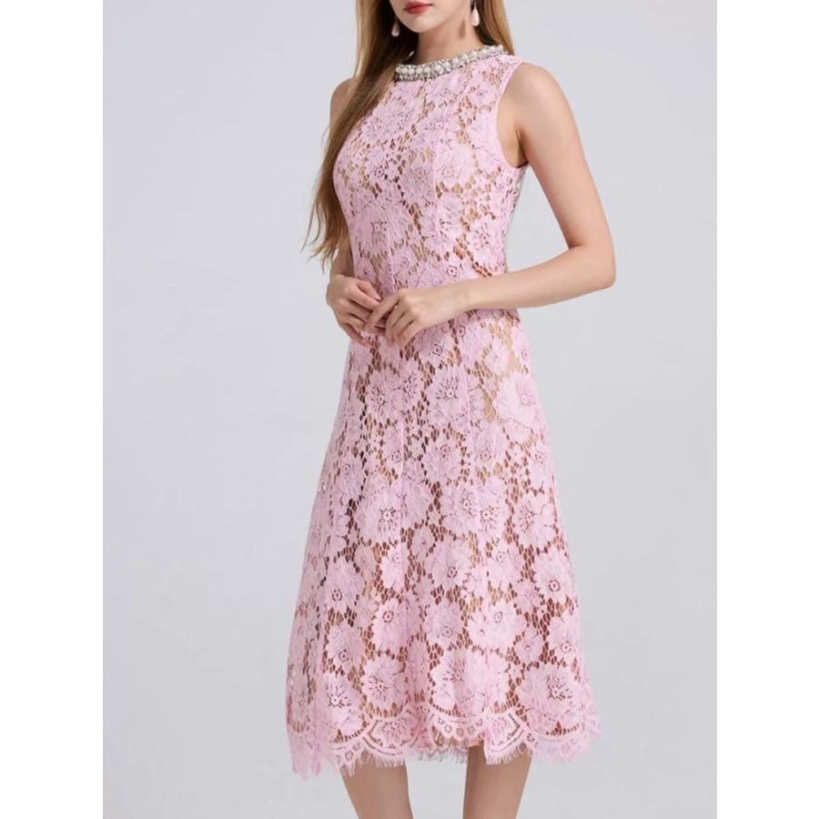 Pearl Neckline Sleeveless Lace Dress Apparel and Accessories