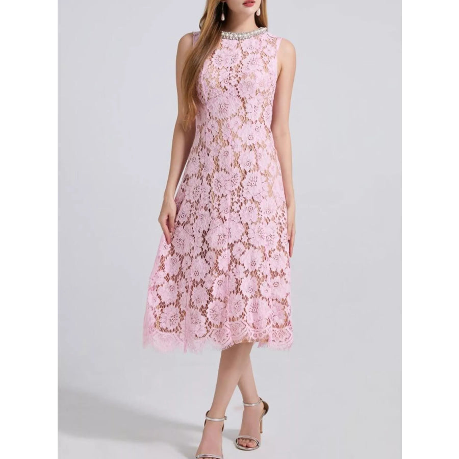 Pearl Neckline Sleeveless Lace Dress Apparel and Accessories