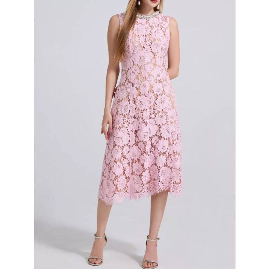 Pearl Neckline Sleeveless Lace Dress Apparel and Accessories