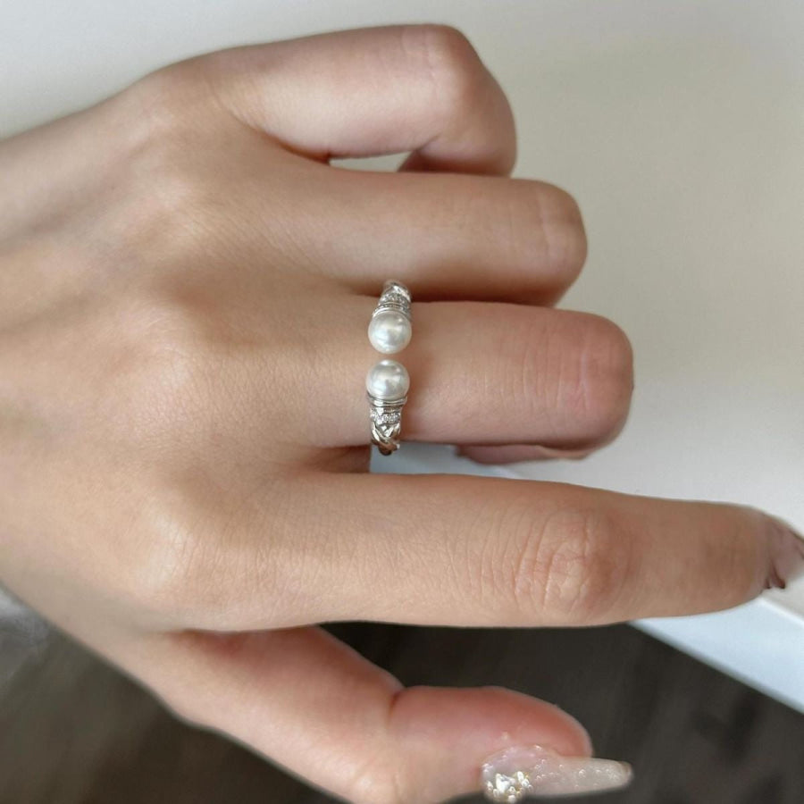 Pearl Open Cuff Ring Silver / One Size Apparel and Accessories