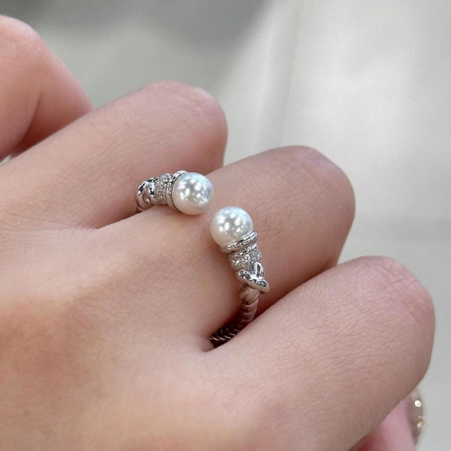Pearl Open Cuff Ring Silver / One Size Apparel and Accessories