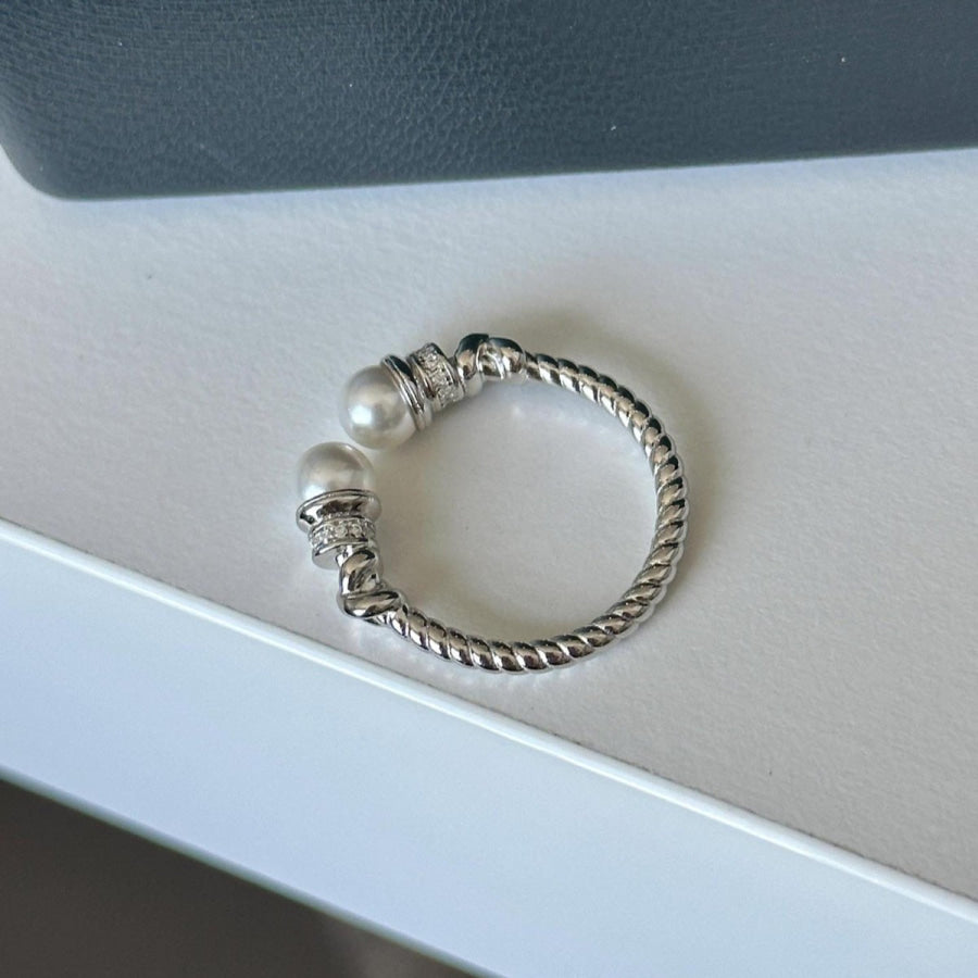 Pearl Open Cuff Ring Silver / One Size Apparel and Accessories