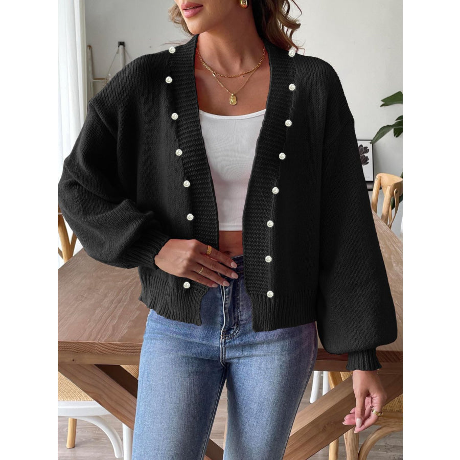 Pearl Open Front Long Sleeve Cardigan Apparel and Accessories