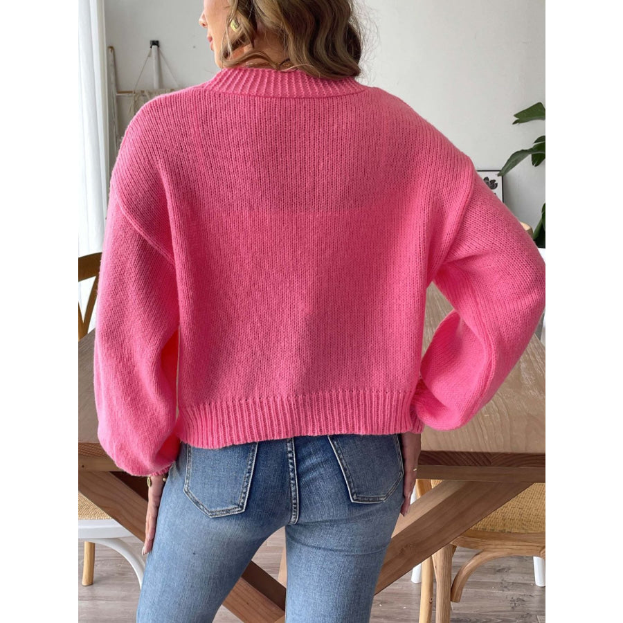 Pearl Open Front Long Sleeve Cardigan Fuchsia Pink / S Apparel and Accessories