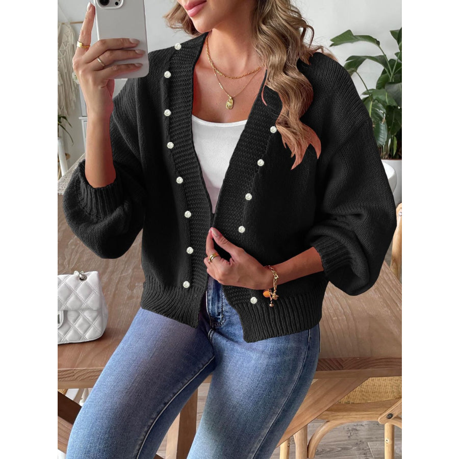 Pearl Open Front Long Sleeve Cardigan Black / S Apparel and Accessories