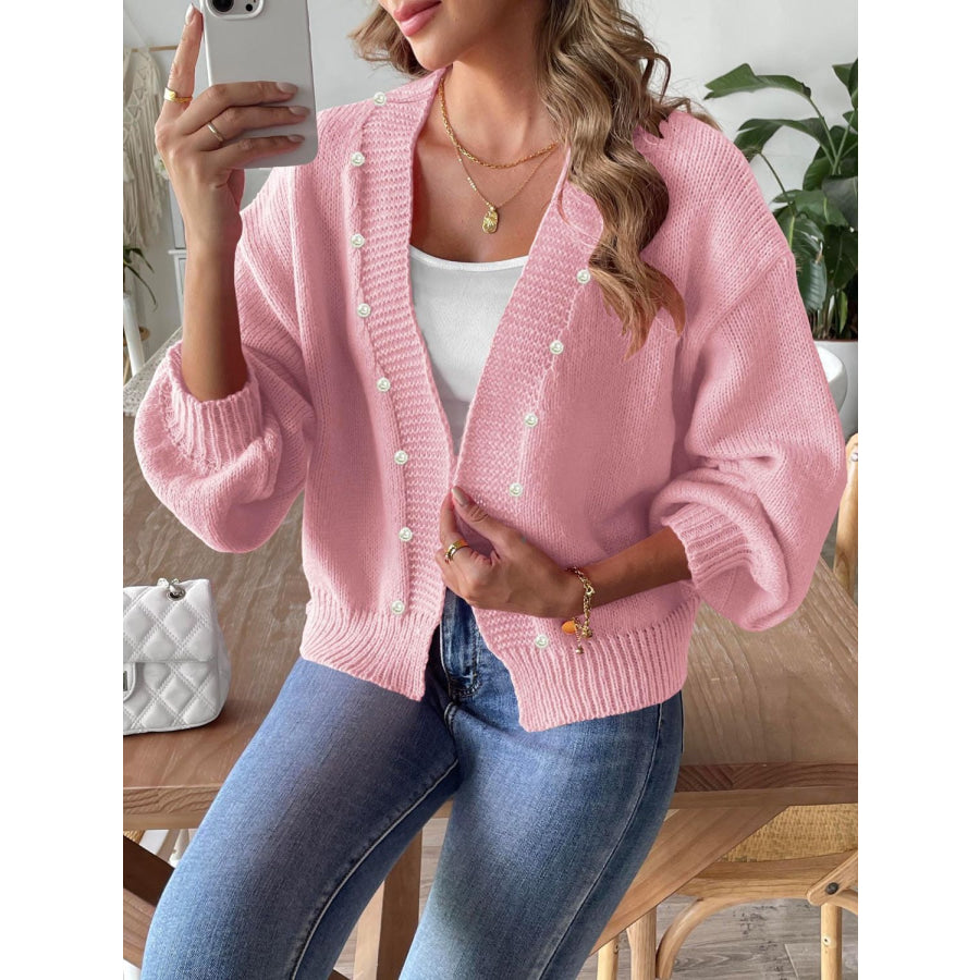 Pearl Open Front Long Sleeve Cardigan Blush Pink / S Apparel and Accessories