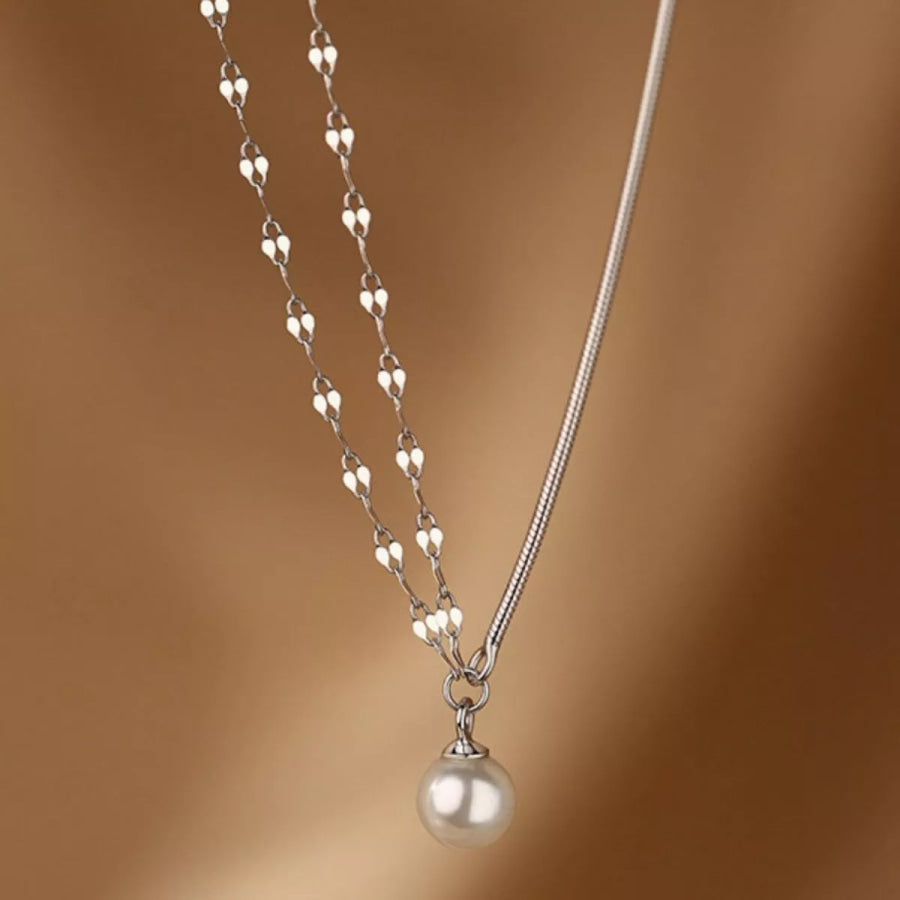 Pearl Pendant Layered Necklace Silver / One Size Apparel and Accessories