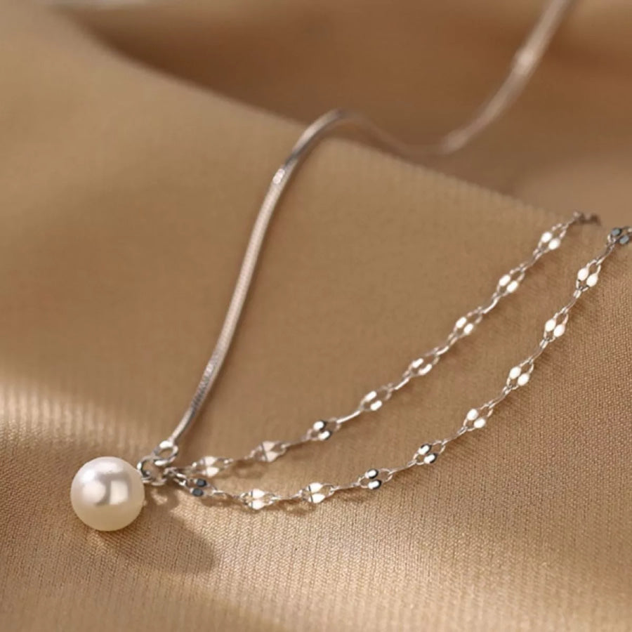 Pearl Pendant Layered Necklace Silver / One Size Apparel and Accessories