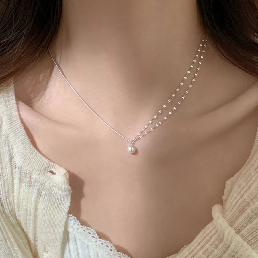 Pearl Pendant Layered Necklace Silver / One Size Apparel and Accessories